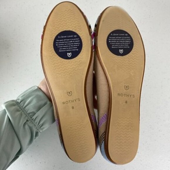 NWOB Rothys Merino The Flat Camel Stripe Flats Slip On Washable Striped Womens 8 - Picture 4 of 8
